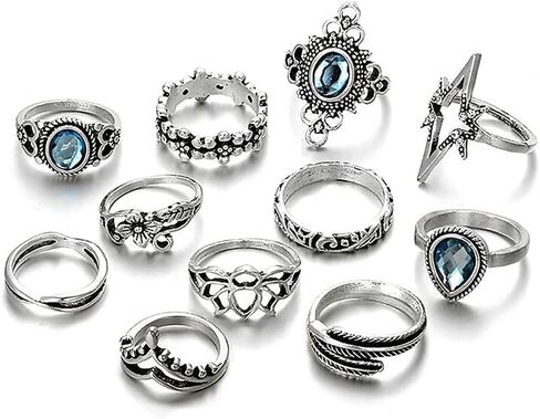 A Set Bohemian Knuckle Finger Rings Set For Women Vintage Crown Geometric Color Ring Wedding Jewelry in Saudi Arabia