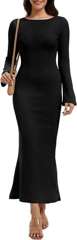 فساتين سترة نسائية ماكسي Bodycon فستان طويل مضلع منسوج رقبة دائرية وأكمام طويلة نحيفة 2025 ملابس شتوية عصرية in Saudi Arabia