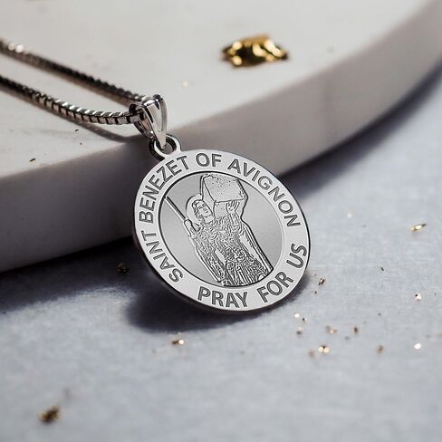 PicturesOnGold.com Saint Benezet of Avignon Round Religious Medal - 3/4 Inch Size of a Nickel - Sterling Silver in Saudi Arabia