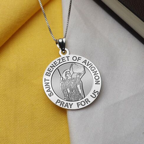 PicturesOnGold.com Saint Benezet of Avignon Round Religious Medal - 3/4 Inch Size of a Nickel - Sterling Silver in Saudi Arabia