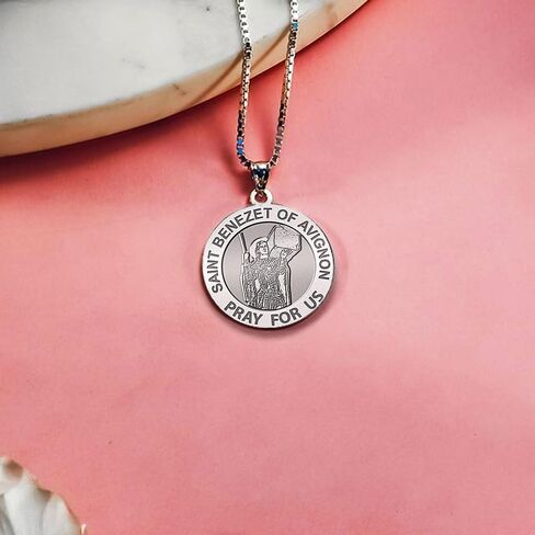 PicturesOnGold.com Saint Benezet of Avignon Round Religious Medal - 3/4 Inch Size of a Nickel - Sterling Silver in Saudi Arabia