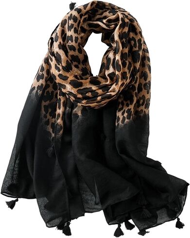 Womens Leopard Printed Scarf Lightweight Scarves Fall Winter Fashion Fringed Shawl in Saudi Arabia