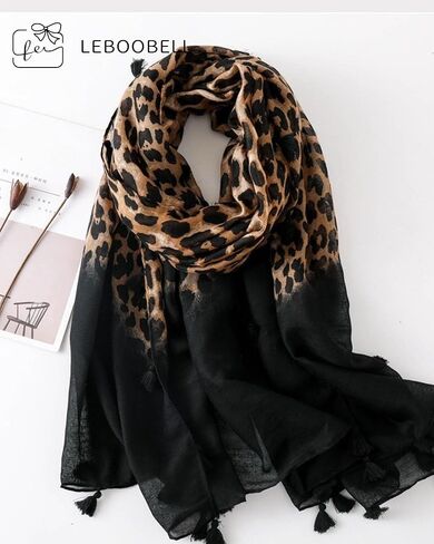 Womens Leopard Printed Scarf Lightweight Scarves Fall Winter Fashion Fringed Shawl in Saudi Arabia