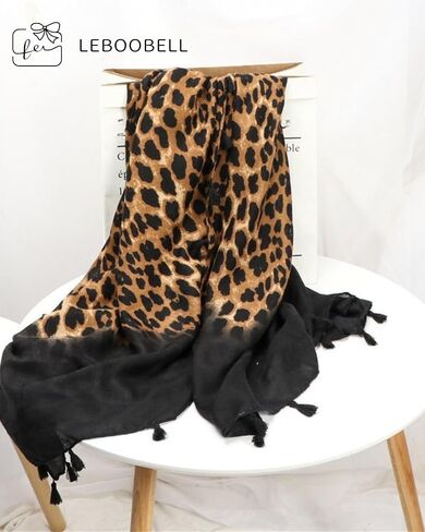 Womens Leopard Printed Scarf Lightweight Scarves Fall Winter Fashion Fringed Shawl in Saudi Arabia