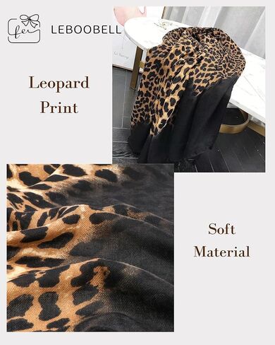 Womens Leopard Printed Scarf Lightweight Scarves Fall Winter Fashion Fringed Shawl in Saudi Arabia