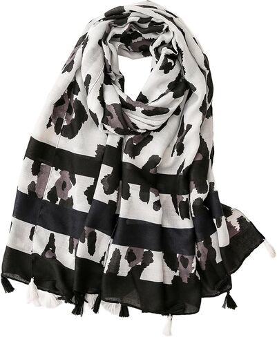 Womens Leopard Printed Scarf Lightweight Scarves Fall Winter Fashion Fringed Shawl in Saudi Arabia