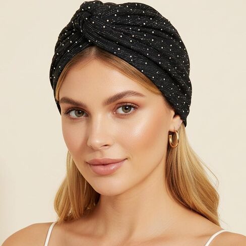Lusofie Rhinestone Head Scarf For Women Black Head Scarf Sparkly Rhinestone Bandana Glitter Hair Wrap Scarfs in Saudi Arabia