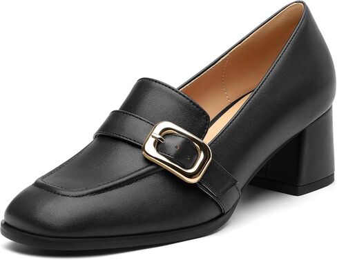 Women's Comfortable Chunky Heel Loafers, Stylish Square - Toe, All - Weather Solid Dress Pumps for Women, Suitable for Work and Daily Wear in Saudi Arabia
