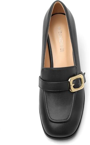 Women's Comfortable Chunky Heel Loafers, Stylish Square - Toe, All - Weather Solid Dress Pumps for Women, Suitable for Work and Daily Wear in Saudi Arabia