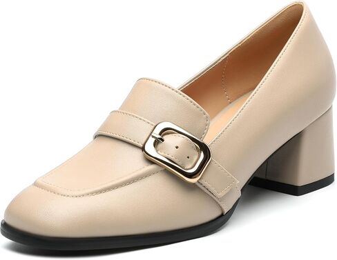 Women's Comfortable Chunky Heel Loafers, Stylish Square - Toe, All - Weather Solid Dress Pumps for Women, Suitable for Work and Daily Wear in Saudi Arabia