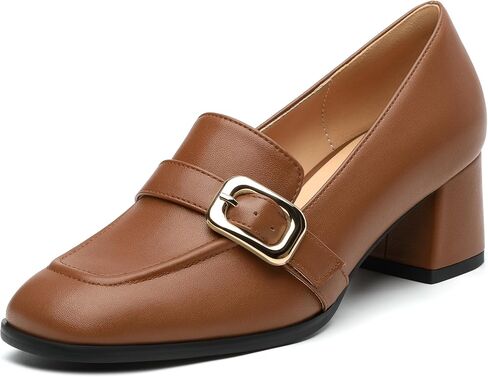 Women's Comfortable Chunky Heel Loafers, Stylish Square - Toe, All - Weather Solid Dress Pumps for Women, Suitable for Work and Daily Wear in Saudi Arabia