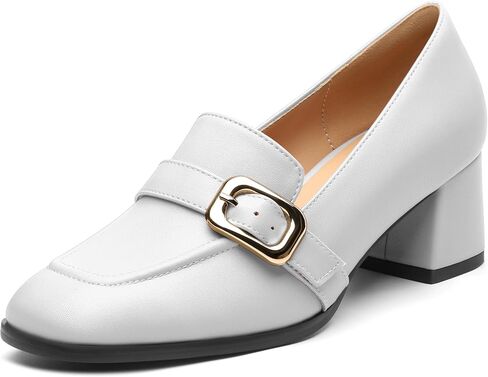 Women's Comfortable Chunky Heel Loafers, Stylish Square - Toe, All - Weather Solid Dress Pumps for Women, Suitable for Work and Daily Wear in Saudi Arabia