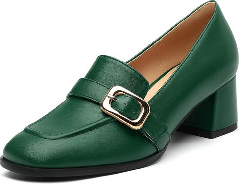Women's Comfortable Chunky Heel Loafers, Stylish Square - Toe, All - Weather Solid Dress Pumps for Women, Suitable for Work and Daily Wear in Saudi Arabia