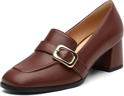 Women's Comfortable Chunky Heel Loafers, Stylish Square - Toe, All - Weather Solid Dress Pumps for Women, Suitable for Work and Daily Wear in Saudi Arabia