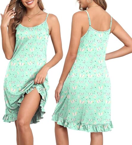 قميص نوم نسائي من TWINROSES بدون أكمام، ملابس نوم ناعمة، قميص نوم بشريط سباغيتي قابل للتعديل مع حاشية مكشكشة in Kuwait