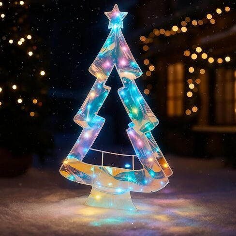 Sumind Iridescent Christmas Tree Iridescent Christmas Decor 15.75 Inch Holographic Desktop Xmas Tree with LED Lights Colorful Glow Lights Prismatic Xmas Decoration Indoor for Table Top Mantle Shelf in Saudi Arabia