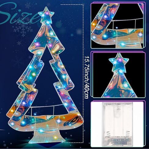 Sumind Iridescent Christmas Tree Iridescent Christmas Decor 15.75 Inch Holographic Desktop Xmas Tree with LED Lights Colorful Glow Lights Prismatic Xmas Decoration Indoor for Table Top Mantle Shelf in Saudi Arabia