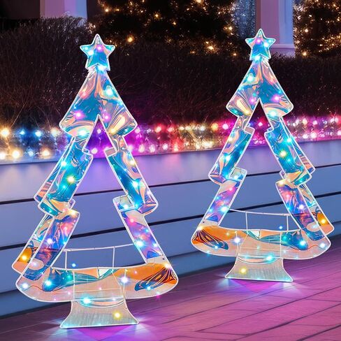 Sumind Iridescent Christmas Tree Iridescent Christmas Decor 15.75 Inch Holographic Desktop Xmas Tree with LED Lights Colorful Glow Lights Prismatic Xmas Decoration Indoor for Table Top Mantle Shelf in Saudi Arabia