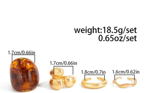 Vintage Statement Brown Resin Dome Chunky Gold Rings Stack for Women Trendy Funky Thick Huggie Open Knuckles Ring Set Non Tarnish Party Jewelry Gift in Saudi Arabia