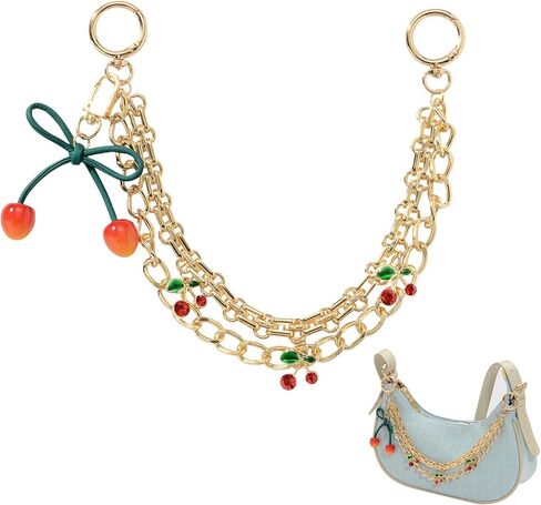 Decorative Cherry Charm Purse Chain for Women, Gold Tone Bag Dangler, Cute Handbag Jewelry Extender Style Accessory in Saudi Arabia