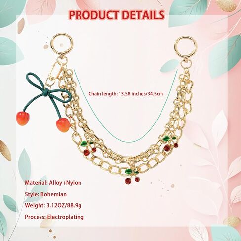 Decorative Cherry Charm Purse Chain for Women, Gold Tone Bag Dangler, Cute Handbag Jewelry Extender Style Accessory in Saudi Arabia