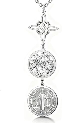 Stainless Steel Triple Protection Pendant Necklace With Witch Knot Pentagram Tetragrammaton St. Benedict Protection Amulet Jewerly in Kuwait