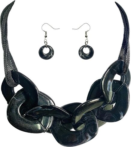 Statement Chunky Necklace Alloy Acrylic Cuban Link Chain Necklace Resin Geometric Statement Large Choker Necklaces Fashion Bib Collar Chain Necklace for Women Delicate Jewelry Adjustable for Women, in Saudi Arabia