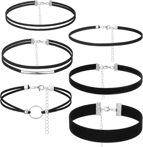Sibba 6Pcs Goth Black Choker Necklaces Black Velvet Choker Chokers Emo Sexy Classic Necklace for Women, Halloween, Christmas, Cosplay, Adjustable in Saudi Arabia