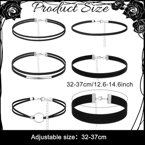Sibba 6Pcs Goth Black Choker Necklaces Black Velvet Choker Chokers Emo Sexy Classic Necklace for Women, Halloween, Christmas, Cosplay, Adjustable in Saudi Arabia