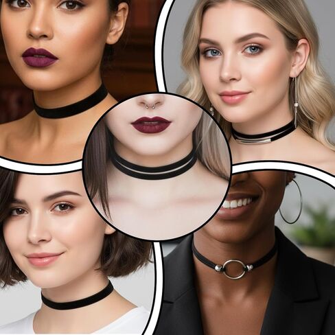 Sibba 6Pcs Goth Black Choker Necklaces Black Velvet Choker Chokers Emo Sexy Classic Necklace for Women, Halloween, Christmas, Cosplay, Adjustable in Saudi Arabia