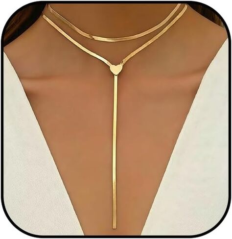 Atiptu Chunky Gold Choker Necklace for Women Silver Statement Y Necklace Long Herringbone Snake Chain Lariat Necklaces Prom Body Jewelry Accessories Gifts in Saudi Arabia