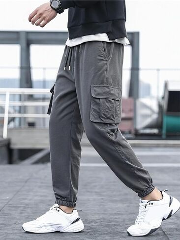 Multi-Pocket Jogger Pants for Men, Casual Drawstring Tapered Sweatpants, Versatile Athletic Lounge Bottoms for Young Men in Saudi Arabia