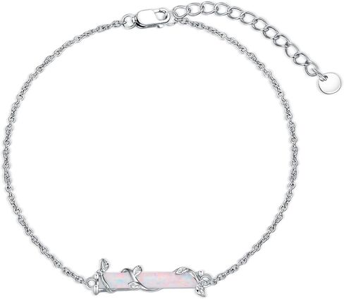 Bar Bracelet for Women,S925 Sterling Silver White Opal Bar Bracelet with Leaf Charm Opal Jewelry Gift for Mom Daughter Wife 7+2IN in Saudi Arabia