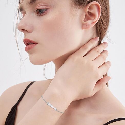 Bar Bracelet for Women,S925 Sterling Silver White Opal Bar Bracelet with Leaf Charm Opal Jewelry Gift for Mom Daughter Wife 7+2IN in Saudi Arabia