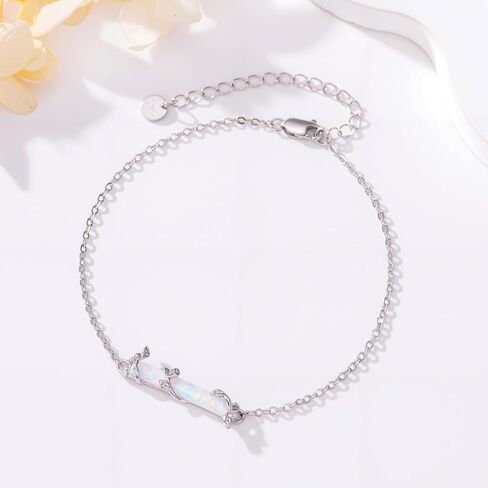 Bar Bracelet for Women,S925 Sterling Silver White Opal Bar Bracelet with Leaf Charm Opal Jewelry Gift for Mom Daughter Wife 7+2IN in Saudi Arabia