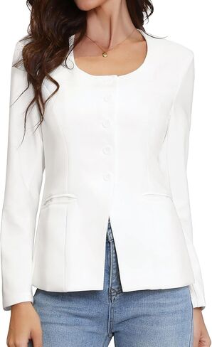 Allegra K Blazers for Women Button Down Scoop Neck Split Hem Business Casual Work Fitted Blazer Jackets in Saudi Arabia