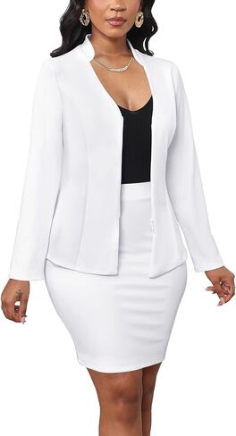 Women's 2 Piece Suit Skirt Set Business Long Sleeve Zip Up Blazer Jackets and Pencil Skirt Outfits Work Office in Saudi Arabia