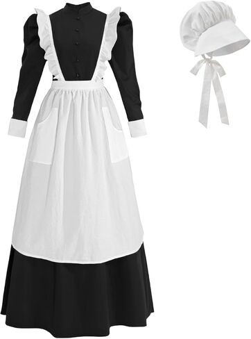 CR ROLECOS Pioneer Dress Women Colonial Costume Prairie Amish Outfit Maid Dresses with Bonnet Apron in Saudi Arabia