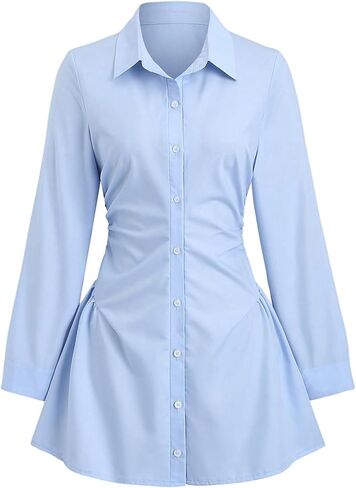 Floerns Women's Button Down Shirt Dresses Long Sleeve Collared Business Casual Mini Dress in Kuwait