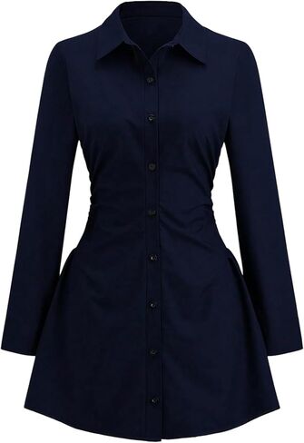 Floerns Women's Button Down Shirt Dresses Long Sleeve Collared Business Casual Mini Dress in Kuwait