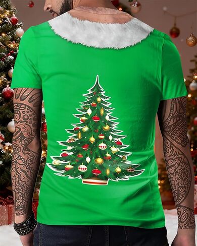 Eciodci Men's Ugly Christmas T-Shirts 3D Printed Xmas Lights Reindeer Tuxedo Holiday Funny Novelty Short Sleeve Shirt for Men in Saudi Arabia