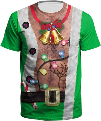 Eciodci Men's Ugly Christmas T-Shirts 3D Printed Xmas Lights Reindeer Tuxedo Holiday Funny Novelty Short Sleeve Shirt for Men in Saudi Arabia