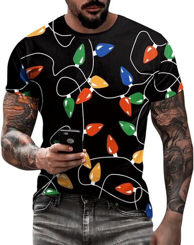 Eciodci Men's Ugly Christmas T-Shirts 3D Printed Xmas Lights Reindeer Tuxedo Holiday Funny Novelty Short Sleeve Shirt for Men in Saudi Arabia