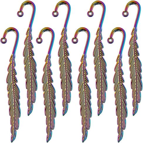 SUNNYCLUE 8Pcs Silver Feather Bookmarks Hook Bookmark Bulk Alloy Leaf Tibetan Style Gold Bronze Metal Book Mark with Loop Vintage Retro Bookmark Findings for Crafts Book Reading Teacher Student Gift in Saudi Arabia