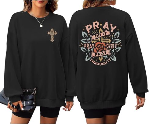 Christian Crewneck Sweatshirts for Women Pray Bible Verse Pullover Faith Religious Cross Graphic Long Sleeve Shirts in Saudi Arabia