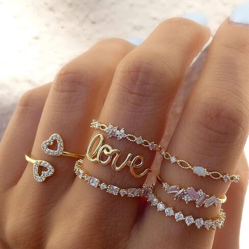 Gold Stackable Rings for Women Trendy Stuff Birthday Christmas Gifts 2025 Stocking Stuffers Simple Star Moon Heart Knuckle Ring Set Boho Cute Stuff Gold Ring Pack Jewelry in Saudi Arabia