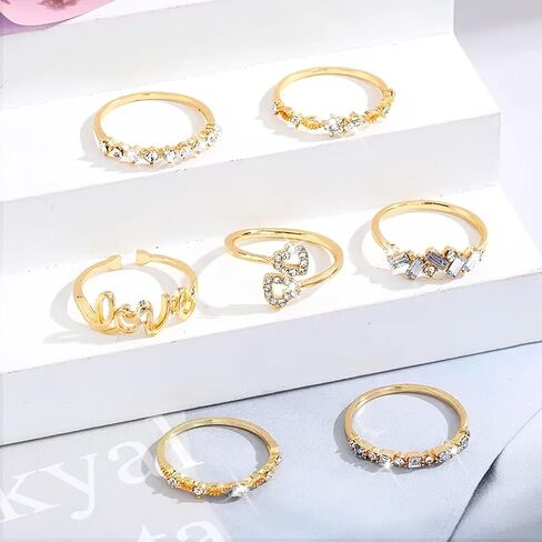 Gold Stackable Rings for Women Trendy Stuff Birthday Christmas Gifts 2025 Stocking Stuffers Simple Star Moon Heart Knuckle Ring Set Boho Cute Stuff Gold Ring Pack Jewelry in Saudi Arabia