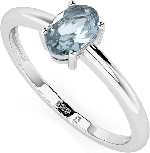 Natural Aquamarine Stackable Ring for Women in Sterling Silver, March Birthstone Jewelry Gifts for Her (Round, Oval, Pear) in Saudi Arabia