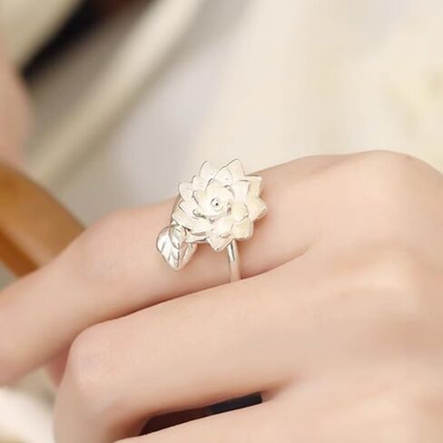 Elegant Lotus Flower Adjustable Open Band Ring, Delicate Floral Design Minimalist Jewelry for Women, Nature-Inspired Stackable Ring, All-Season Everyday Wear for Girlfriend and Friends in Saudi Arabia