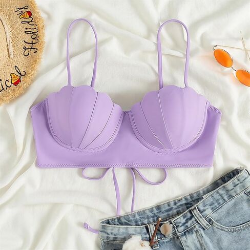 قطعة علوية بكيني حورية البحر من Alidamo للنساء ملابس سباحة حمالة صدر صدفية لباس استحمام يدعم الضوء وحزام خلفي قابل للتعديل in Kuwait